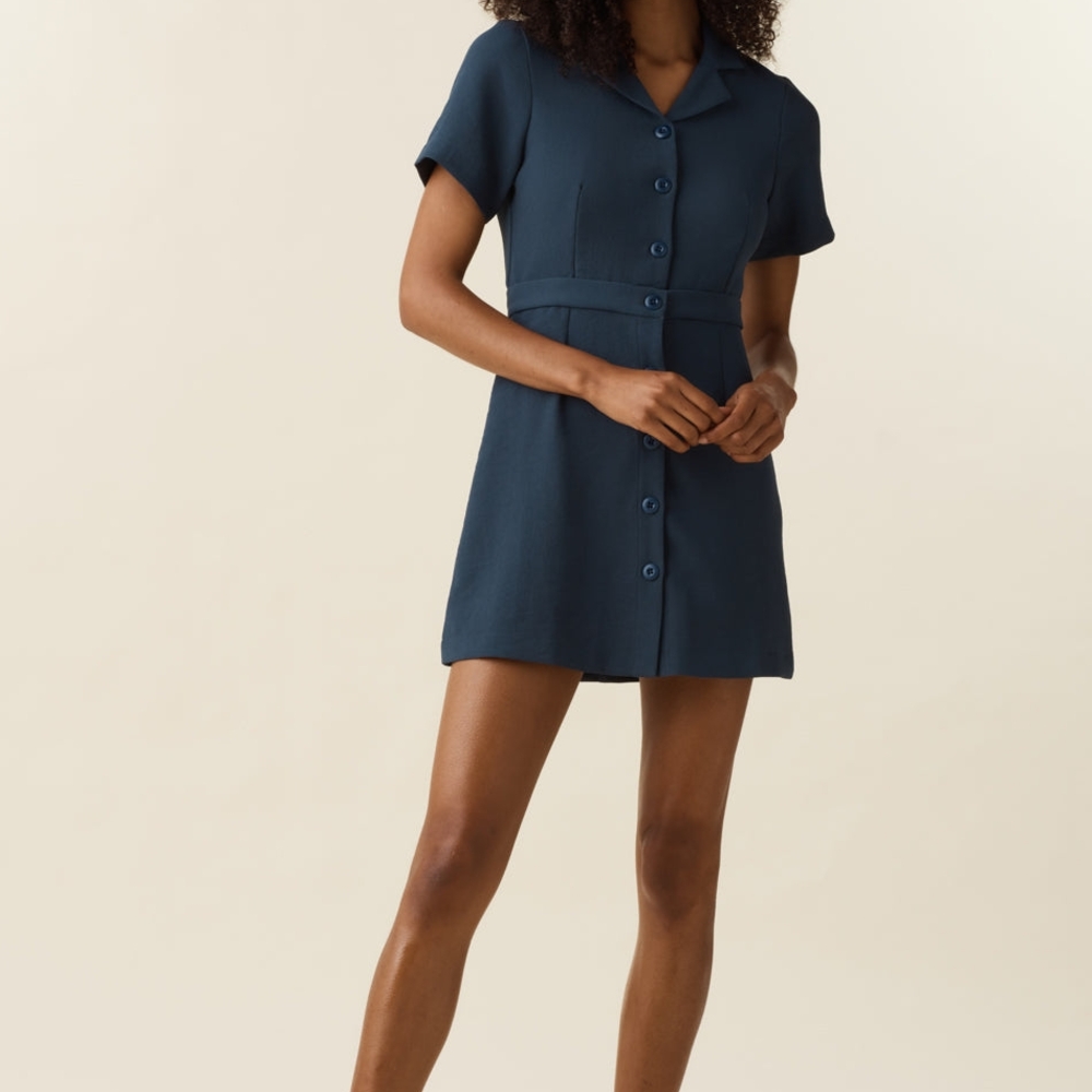 NWT The Notch Collar Two Piece Dress in Limited Edition Texture Navy